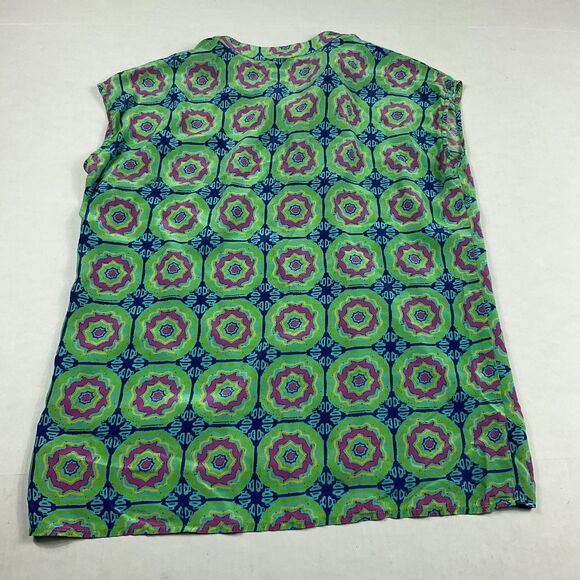 Lauren Gold Silk Sleeveless Blouse Vibrant Geometric Colorful Top V-Neck XS - Picture 8 of 9
